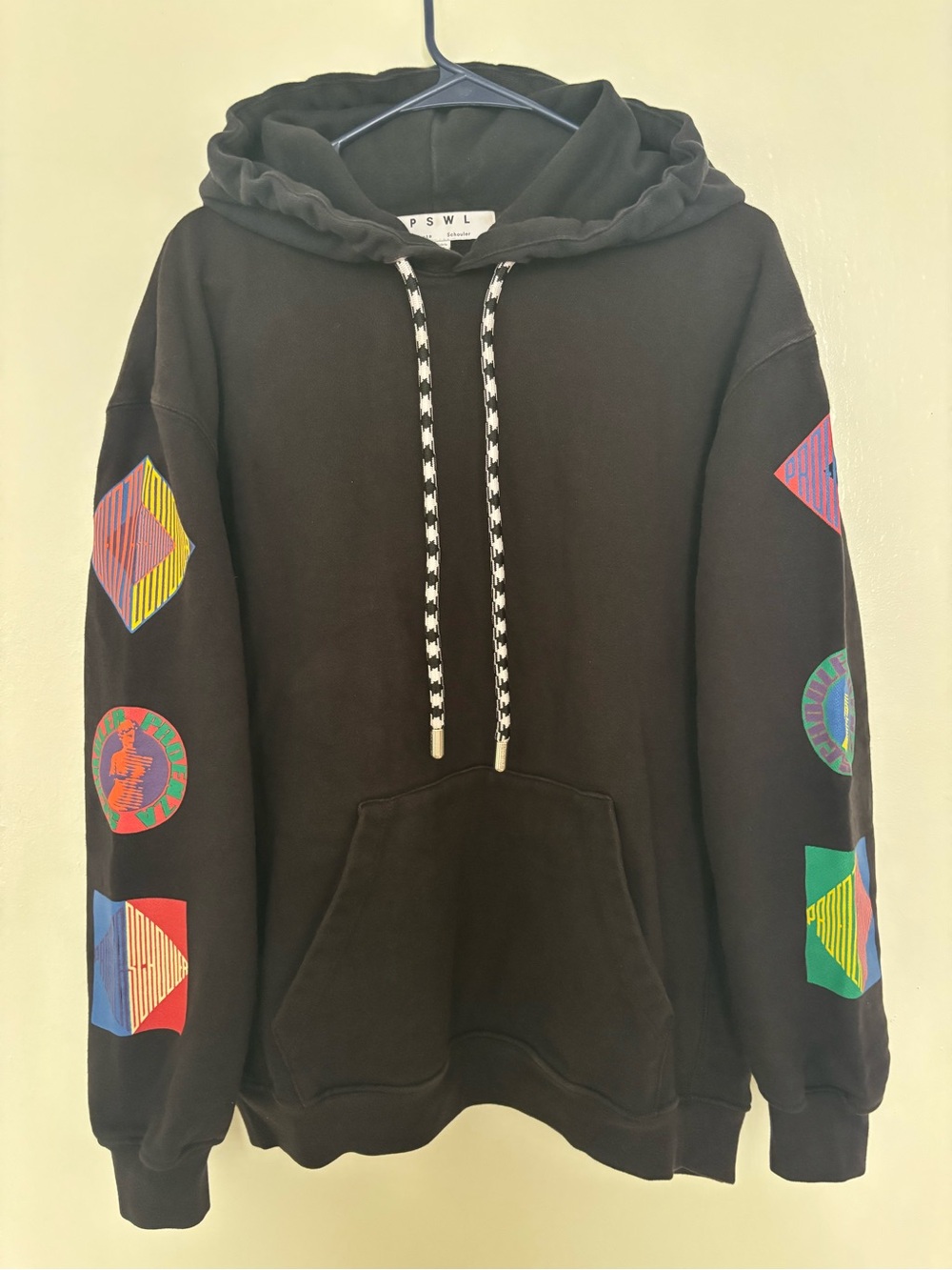 PROENZA SCHOULER Black Graphic Hoodie with Neon Geometric Prints